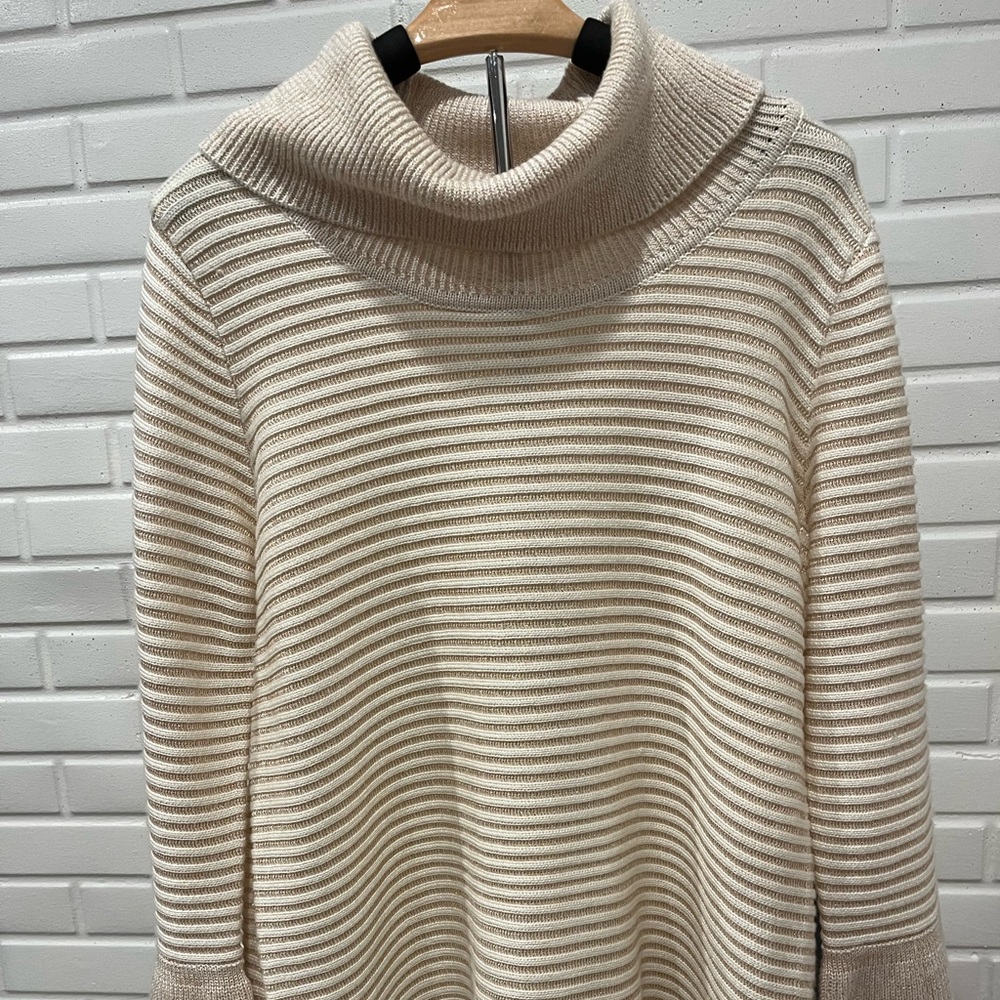 Calvin Klein Beige Striped Turtleneck Sweater
